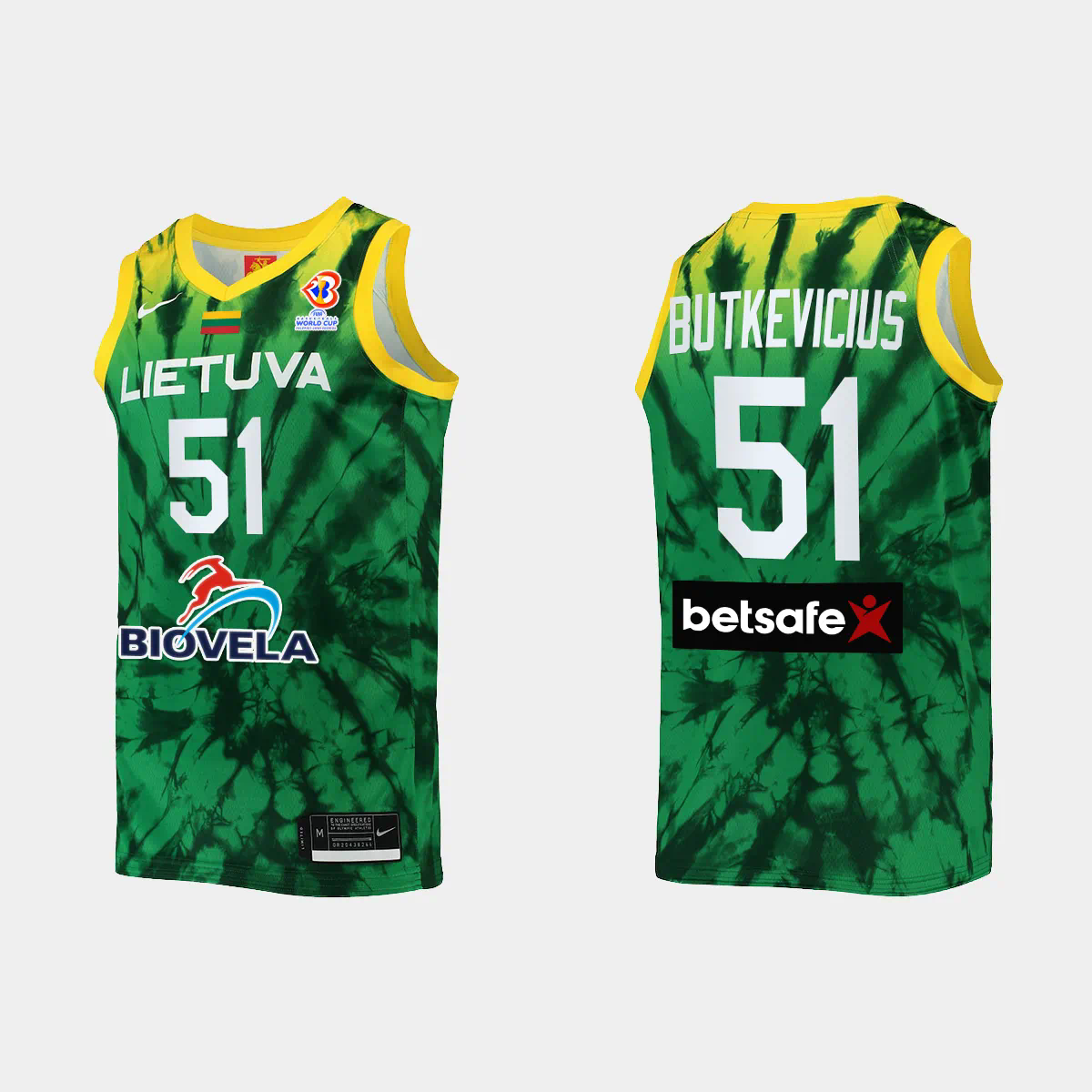 Lithuania Basketball Arnas Butkevicius #51 2023 FIBA World Cup Green Away Jersey