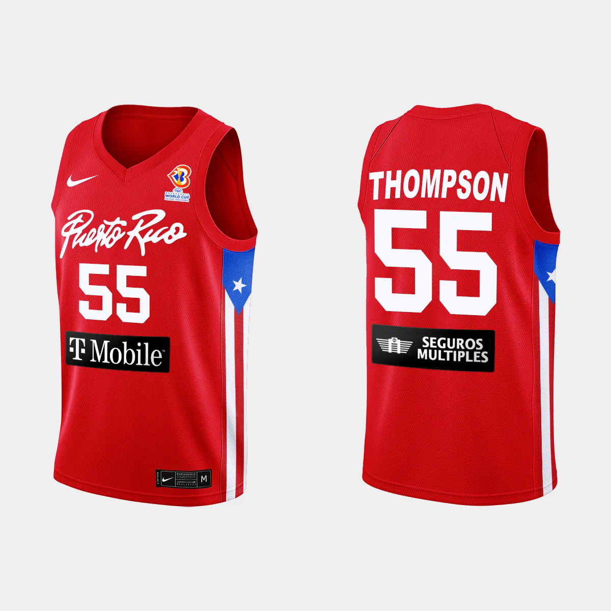 Puerto Rico Basketball Ethan Thompson #55 2023 FIBA World Cup Red Away Jersey Puerto Rico Basketball Ethan Thompson #55 2023 FIBA World Cup Red Away Jersey