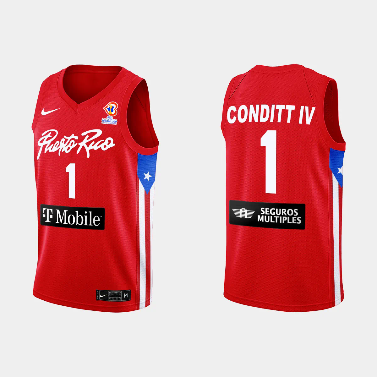 Puerto Rico Basketball George Conditt IV #1 2023 FIBA World Cup Red Away Jersey Puerto Rico Basketball George Conditt IV #1 2023 FIBA World Cup Red Away Jersey