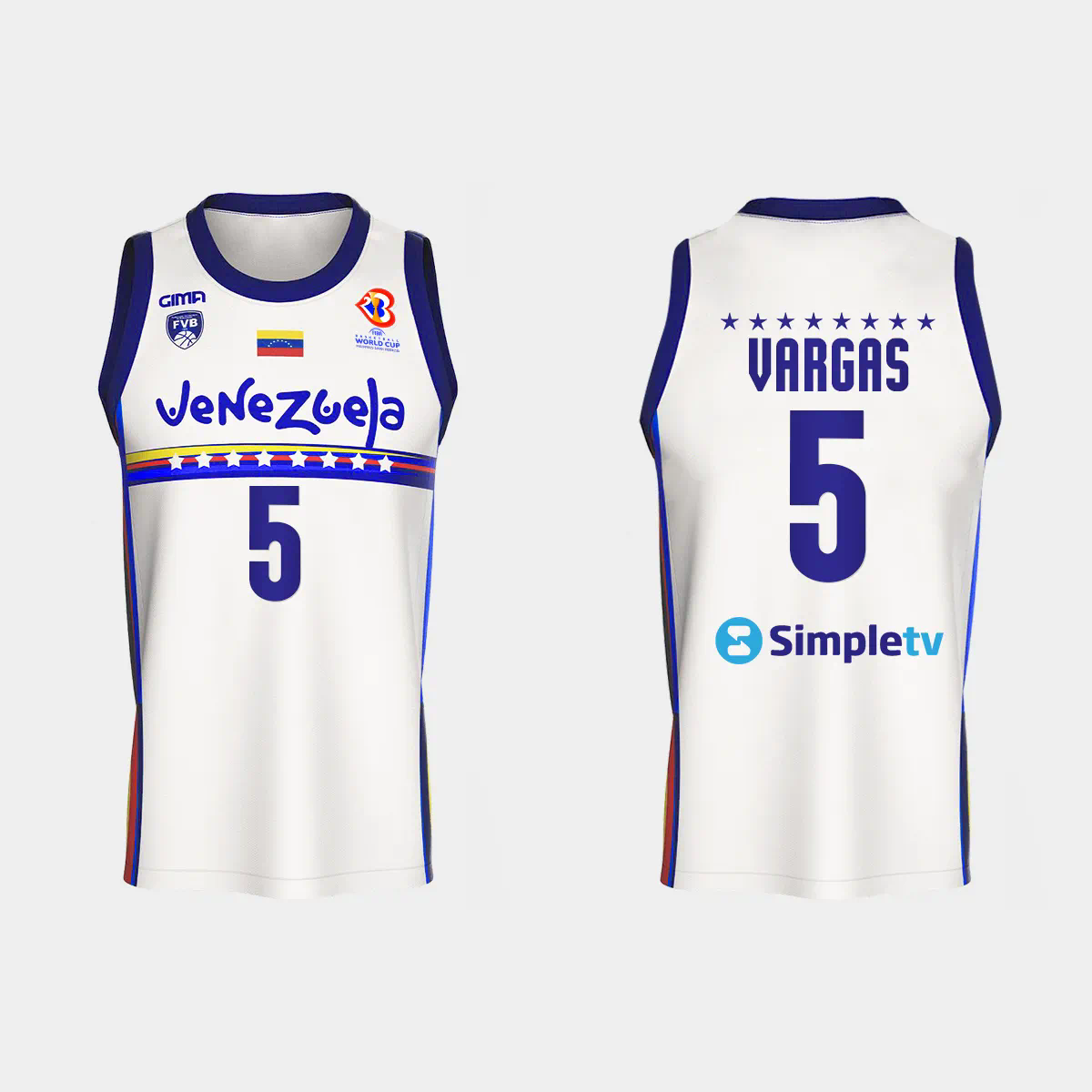 Venezuela Basketball Gregory Vargas #5 2023 FIBA World Cup White Home Jersey