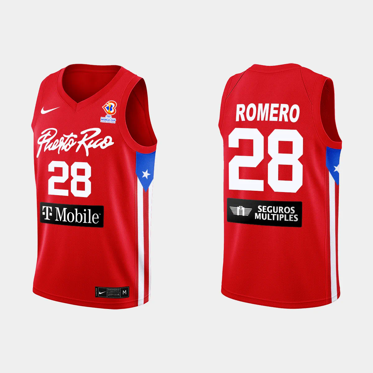 Puerto Rico Basketball Ismael Romero #28 2023 FIBA World Cup Red Away Jersey Puerto Rico Basketball Ismael Romero #28 2023 FIBA World Cup Red Away Jersey