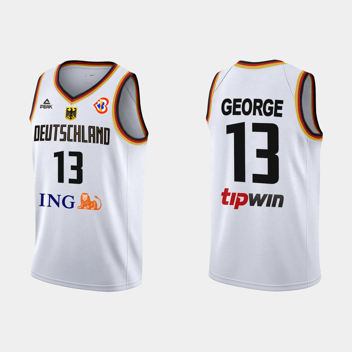 Germany Basketball Jason George #13 2023 FIBA World Cup White Home Jersey