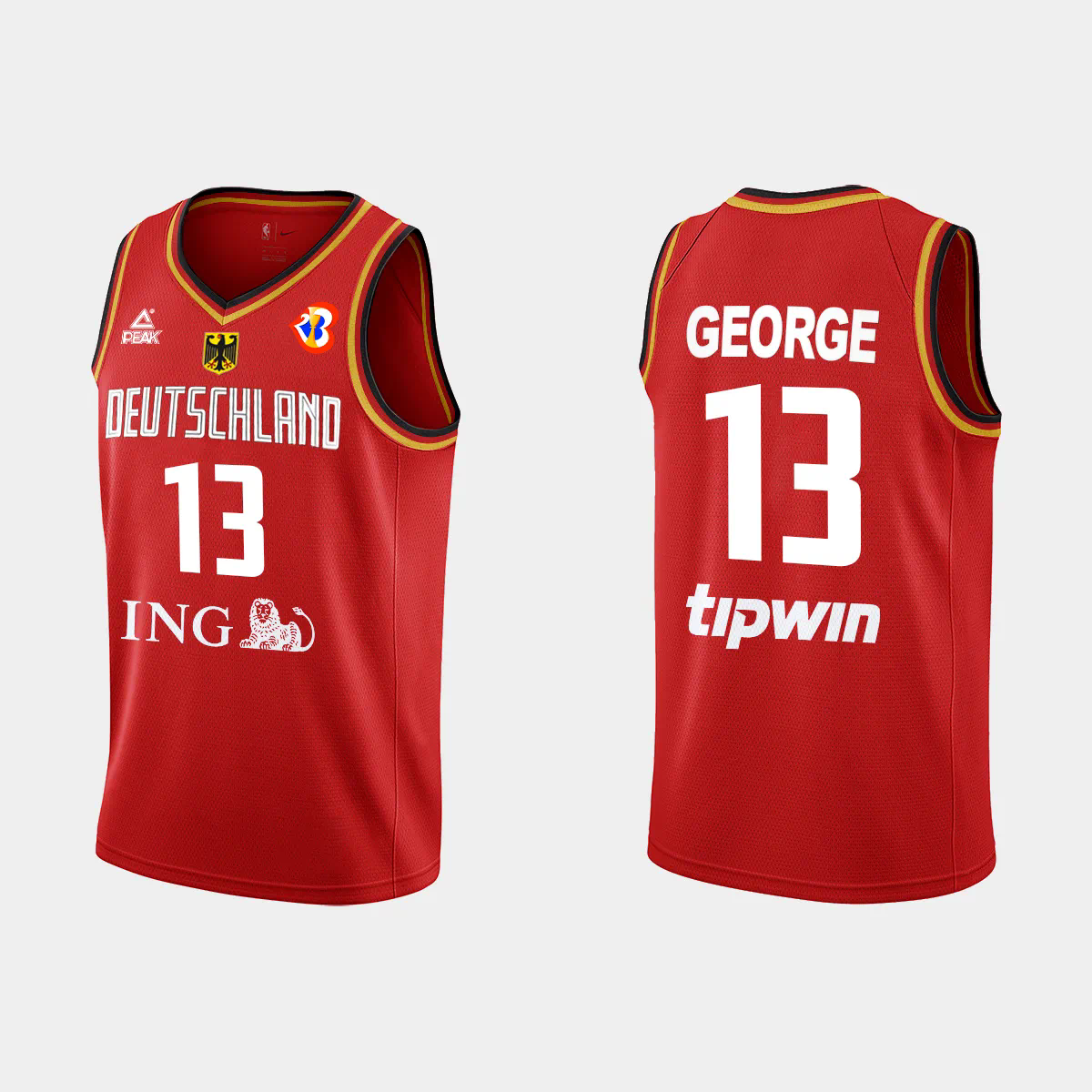 Jason George Germany Basketball 2023 FIBA World Cup Red Away Jersey Jason George Germany Basketball 2023 FIBA World Cup Red Away Jersey