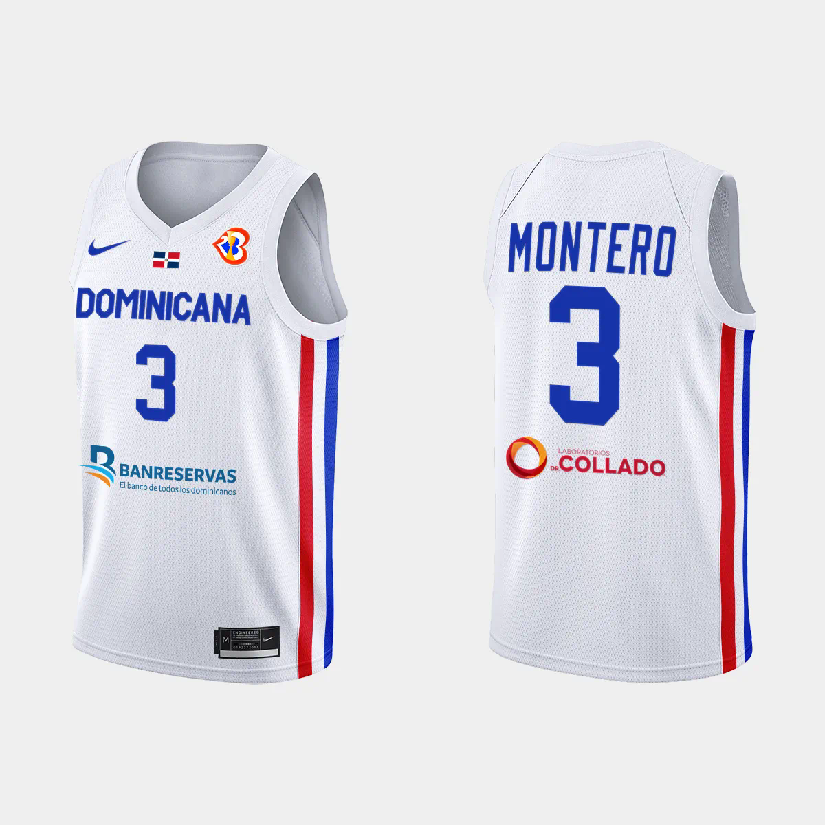 Dominican Republic Basketball Jean Montero #3 2023 FIBA World Cup White Home Jersey Dominican Republic Basketball Jean Montero #3 2023 FIBA World Cup White Home Jersey
