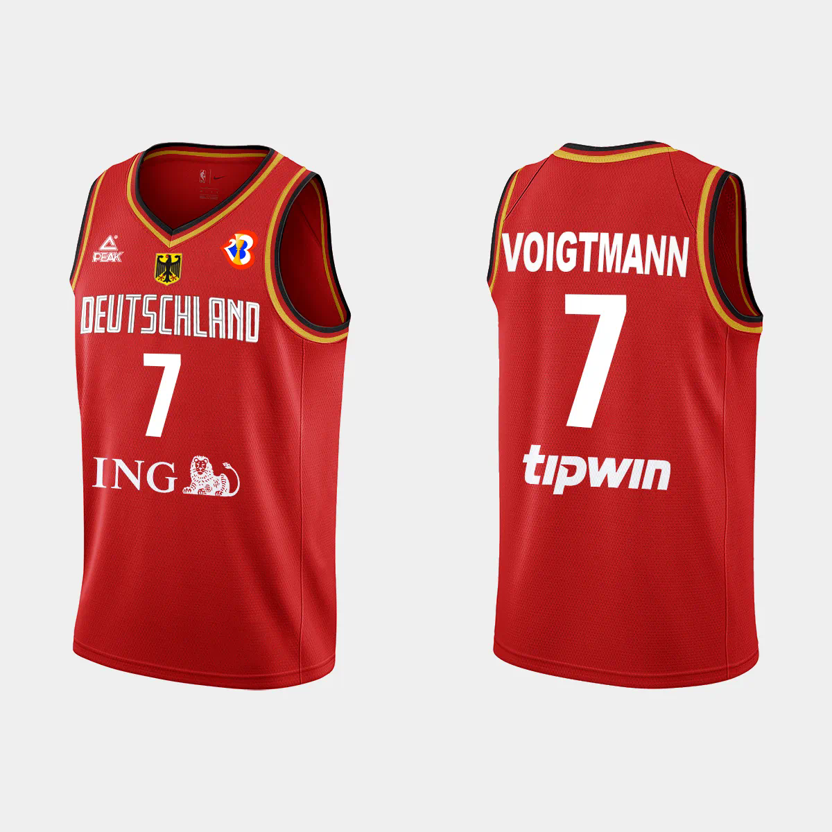 Johannes Voigtmann Germany Basketball 2023 FIBA World Cup Red Away Jersey Johannes Voigtmann Germany Basketball 2023 FIBA World Cup Red Away Jersey