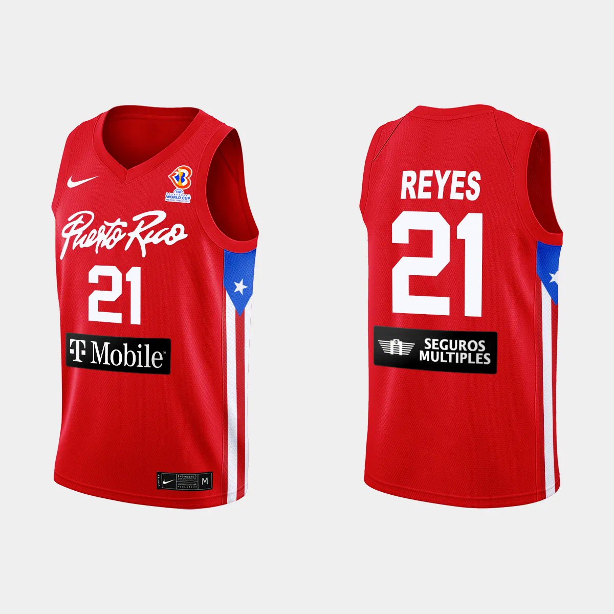 Puerto Rico Basketball Justin Reyes #21 2023 FIBA World Cup Red Away Jersey Puerto Rico Basketball Justin Reyes #21 2023 FIBA World Cup Red Away Jersey