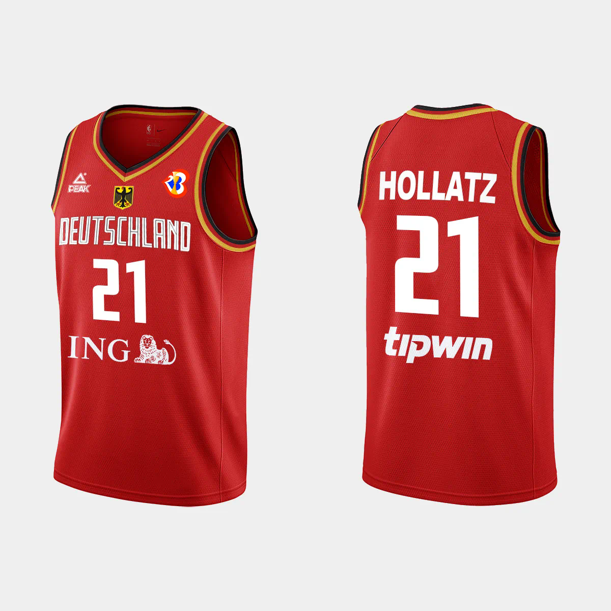 Justus Hollatz Germany Basketball 2023 FIBA World Cup Red Away Jersey Justus Hollatz Germany Basketball 2023 FIBA World Cup Red Away Jersey