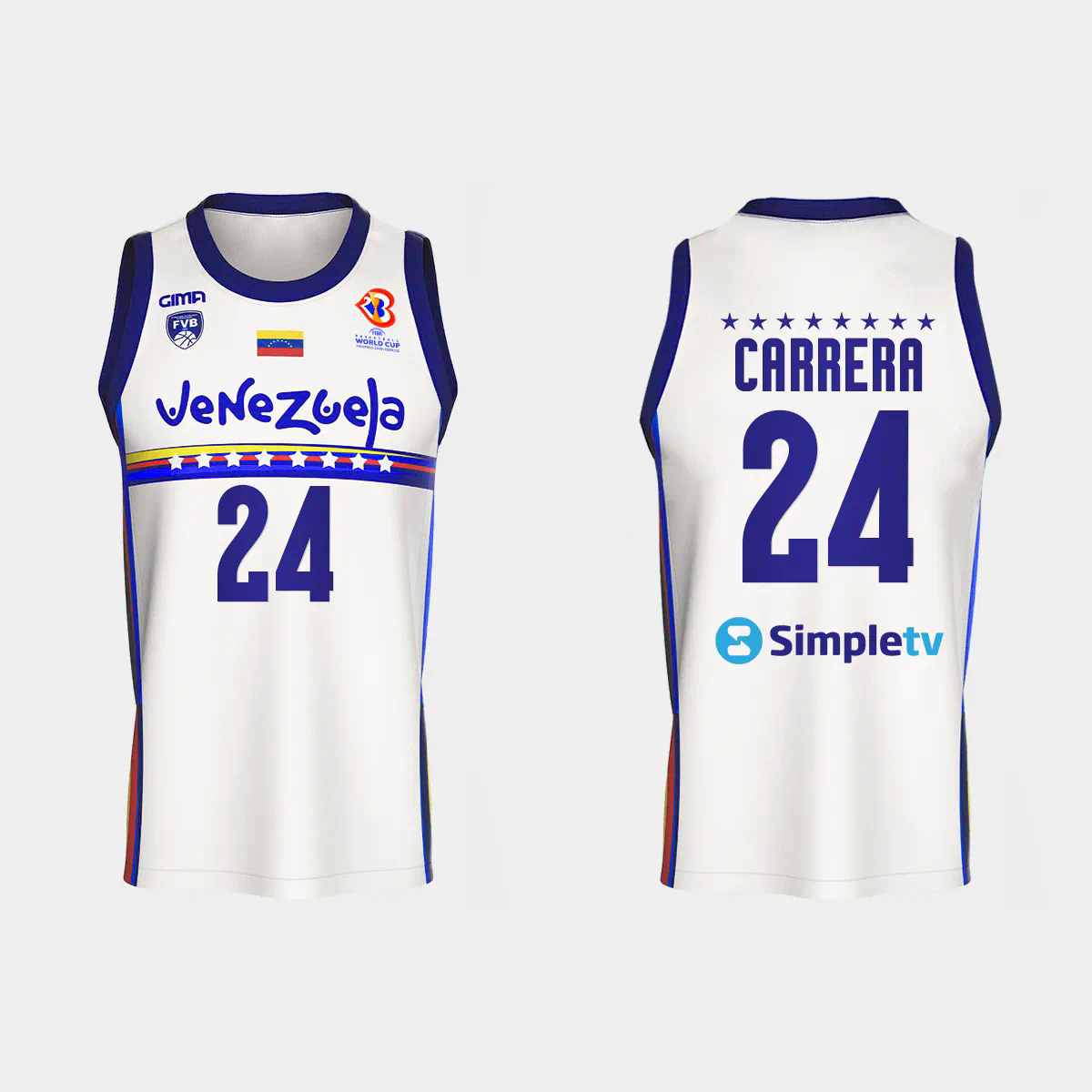 Venezuela Basketball Michael Carrera #24 2023 FIBA World Cup White Home Jersey