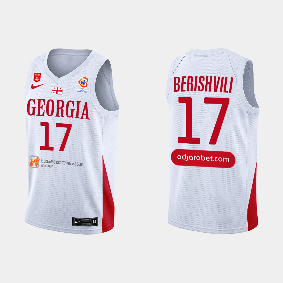 Mikheil Berishvili Georgia Basketball 2023 FIBA World Cup White Home Jersey