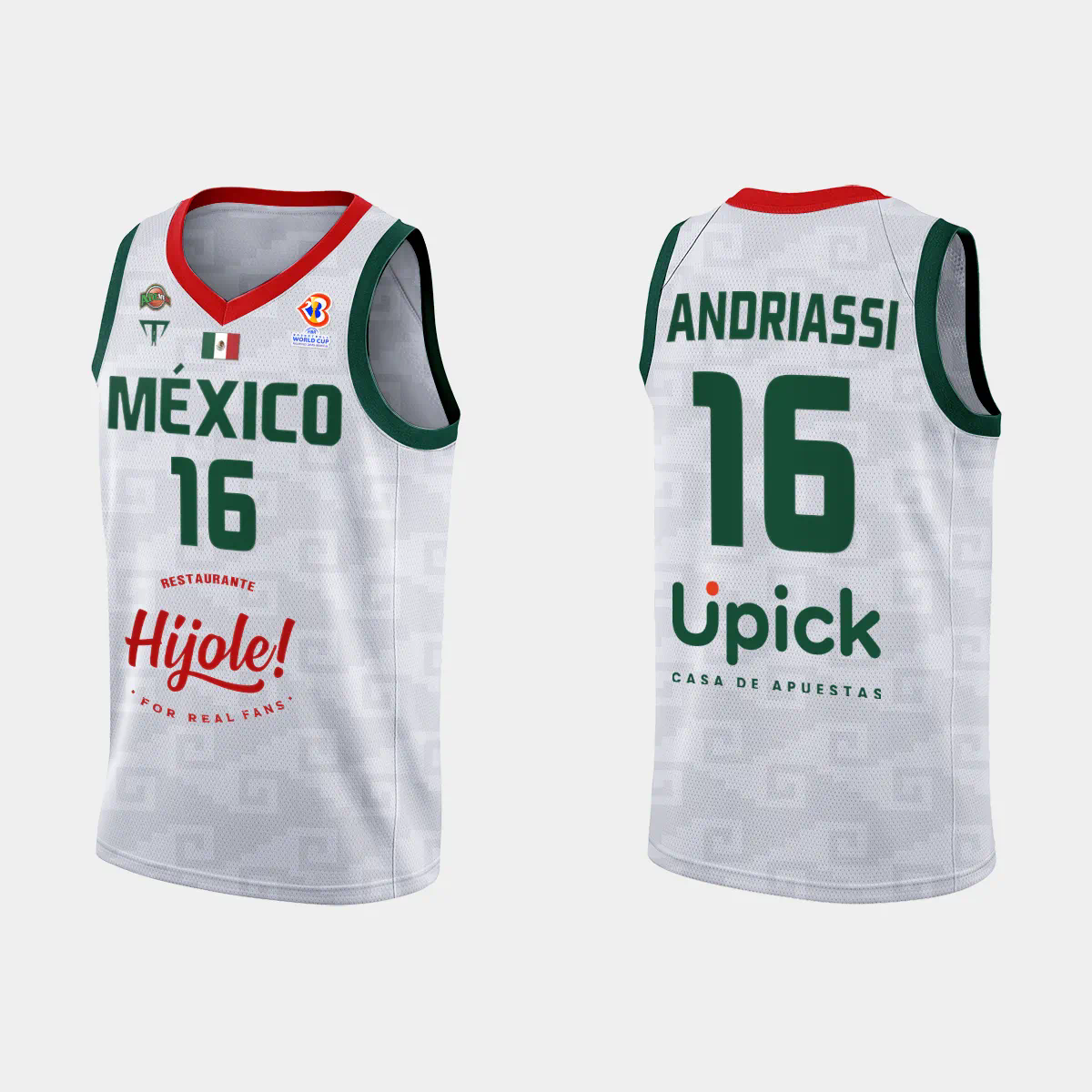 Mexico Basketball Moises Andriassi #16 2023 FIBA World Cup White Away Jersey Mexico Basketball Moises Andriassi #16 2023 FIBA World Cup White Away Jersey