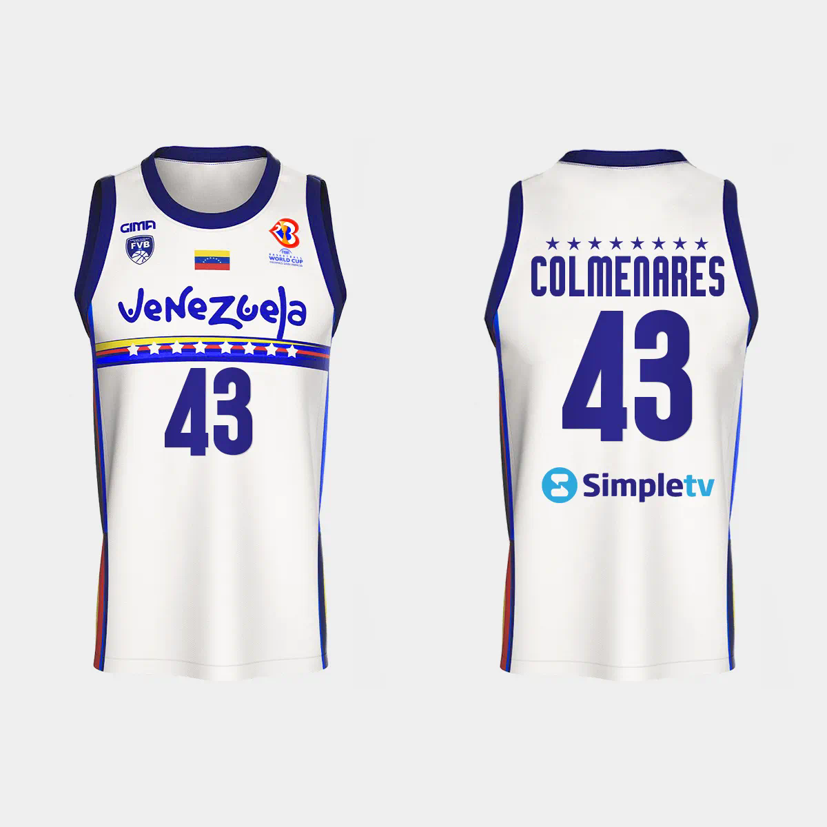Venezuela Basketball Nestor Colmenares #43 2023 FIBA World Cup White Home Jersey