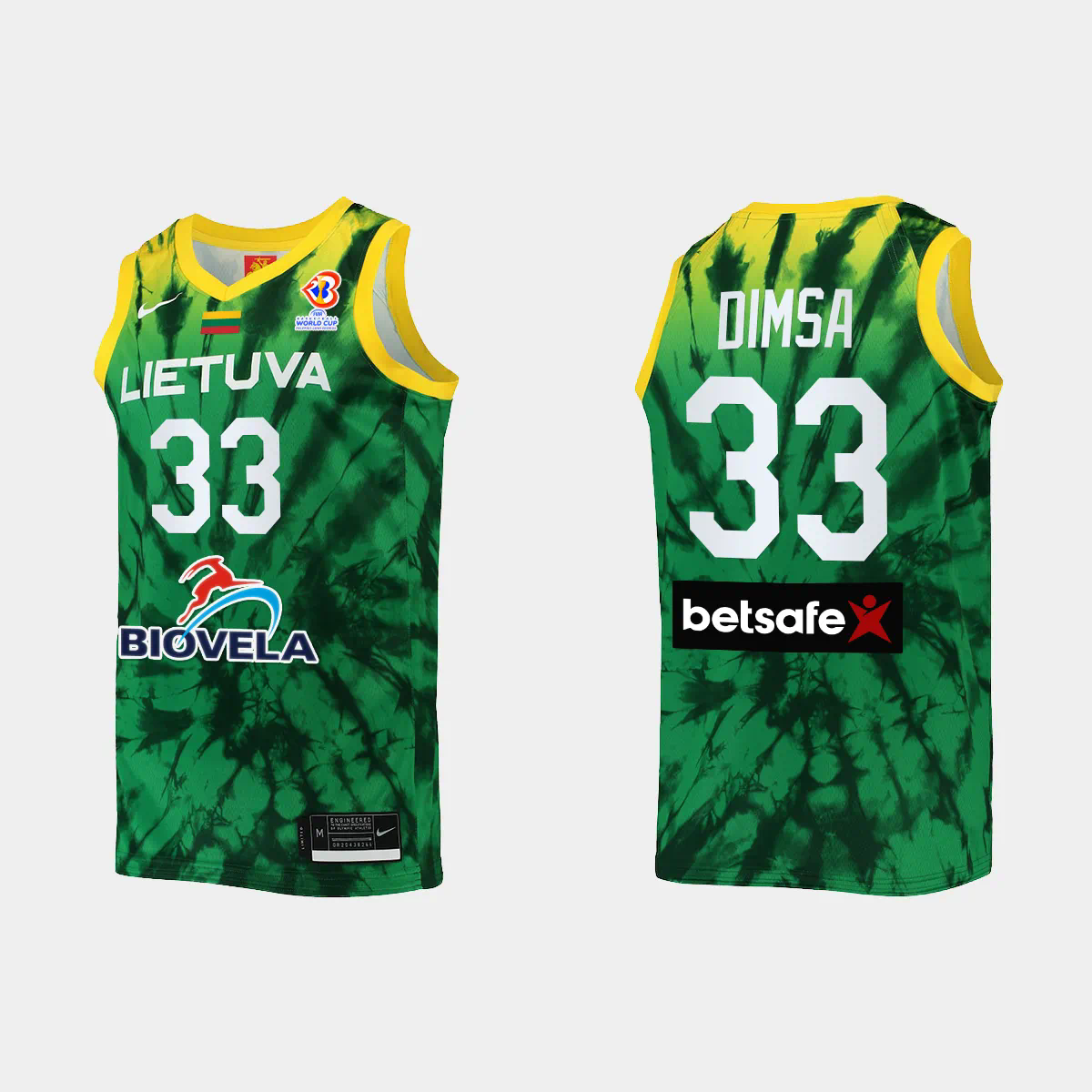 Lithuania Basketball Tomas Dimsa #33 2023 FIBA World Cup Green Away Jersey