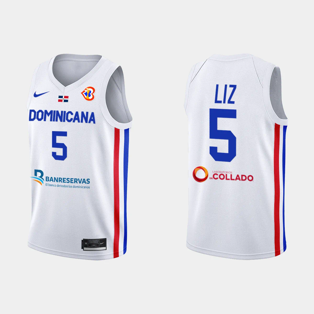 Dominican Republic Basketball Victor Liz #5 2023 FIBA World Cup White Home Jersey Dominican Republic Basketball Victor Liz #5 2023 FIBA World Cup White Home Jersey