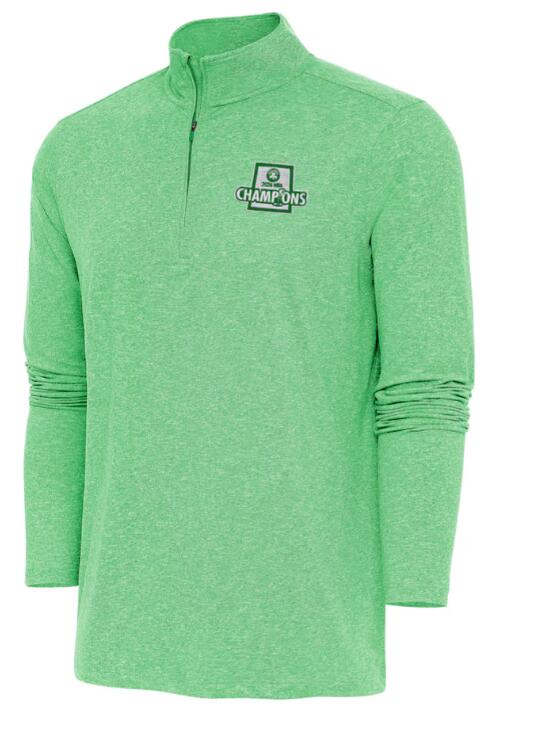 Men's Boston Celtics Antigua Heather Kelly Green 2024 NBA Finals Champions Hunk Quarter-Zip Pullover Top