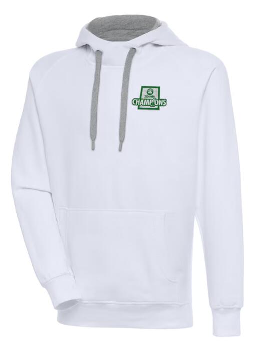Men's Boston Celtics Antigua White 2024 NBA Finals Champions Victory Raglan Pullover Hoodie