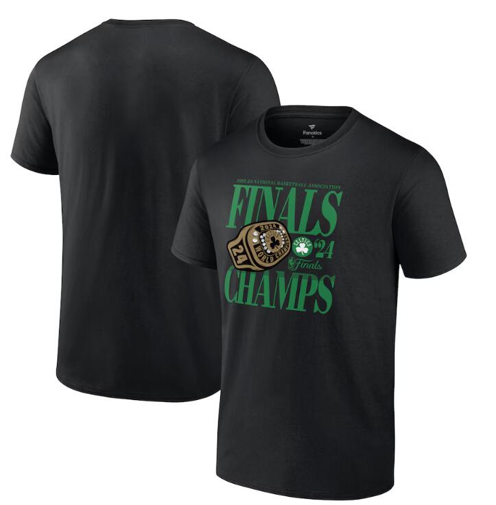 Men's Boston Celtics Black 2024 NBA Finals Champions Ball Screen Ring T-Shirt