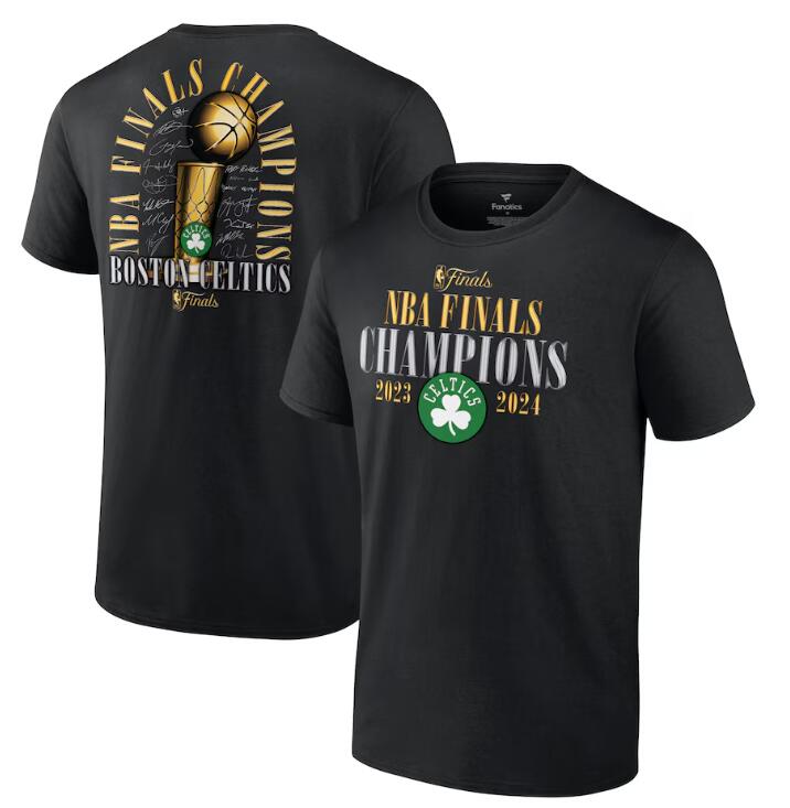 Men's Boston Celtics Black 2024 NBA Finals Champions Big & Tall Fade Away Jumper Roster Signature T-Shirt