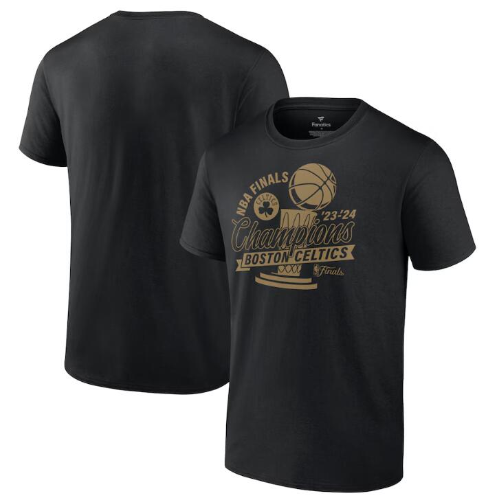 Men's Boston Celtics Black 2024 NBA Finals Champions Defensive Rotation Trophy T-Shirt
