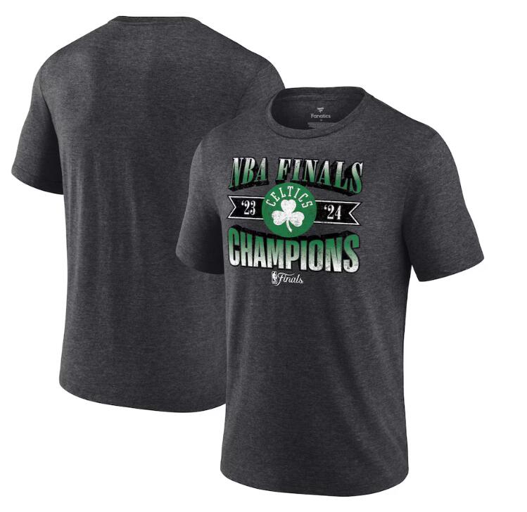 Men's Boston Celtics Heather Charcoal 2024 NBA Finals Champions Full Court Pressure Retro Tri-Blend T-Shirt