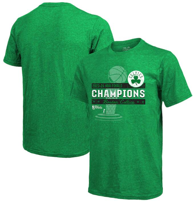 Men's Boston Celtics Majestic Threads Kelly Green 2024 NBA Finals Champions Tri-Blend T-Shirt