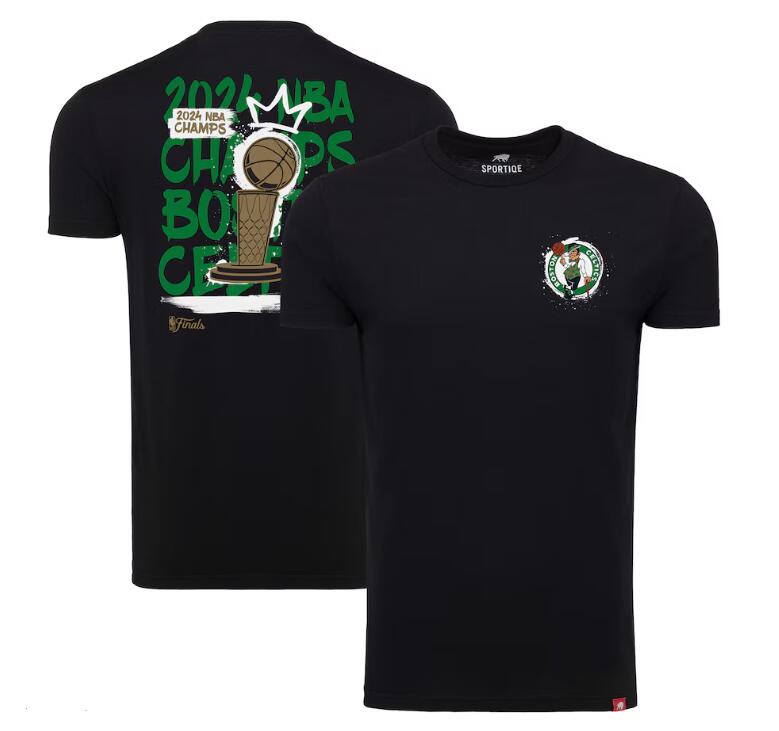 Men's Boston Celtics Sportiqe Black 2024 NBA Finals Champions King of the Court Comfy Tri-Blend T-Shirt
