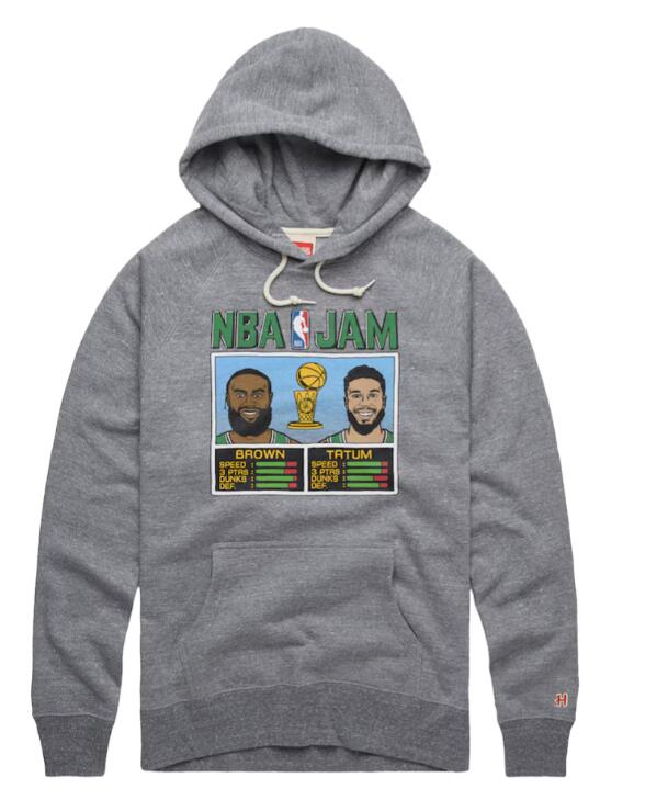 Unisex Boston Celtics Jayson Tatum & Jaylen Brown Homage Gray 2024 NBA Finals Champions NBA Jam Tri-Blend Pullover Hoodie