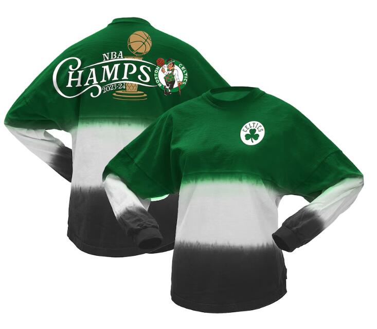 Unisex Boston Celtics Spirit Jersey Kelly Green 2024 NBA Finals Champions Horizontal Ombre Long Sleeve T-Shirt