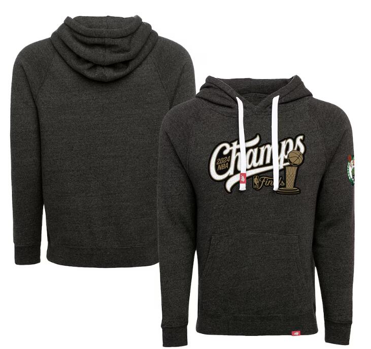 Unisex Boston Celtics Sportiqe Heather Black 2024 NBA Finals Champions Olsen Premium Tri-Blend Pullover Hoodie