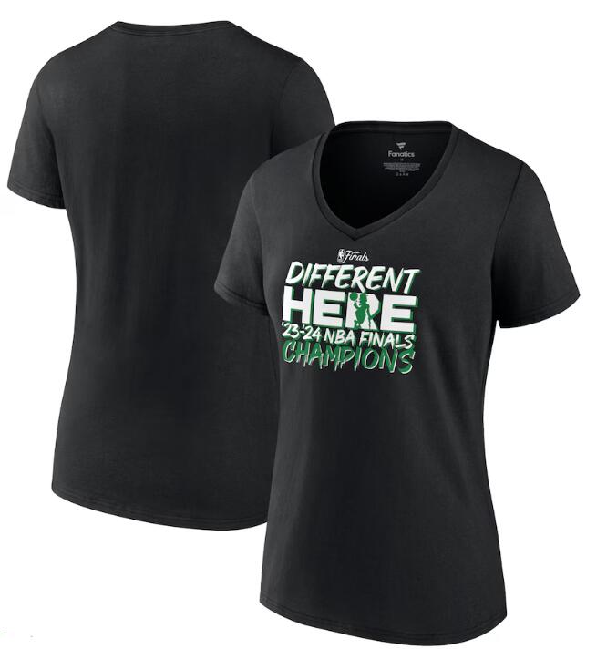 Women's Boston Celtics Black 2024 NBA Finals Champions Pump Fake Hometown Originals V-Neck T-Shirt