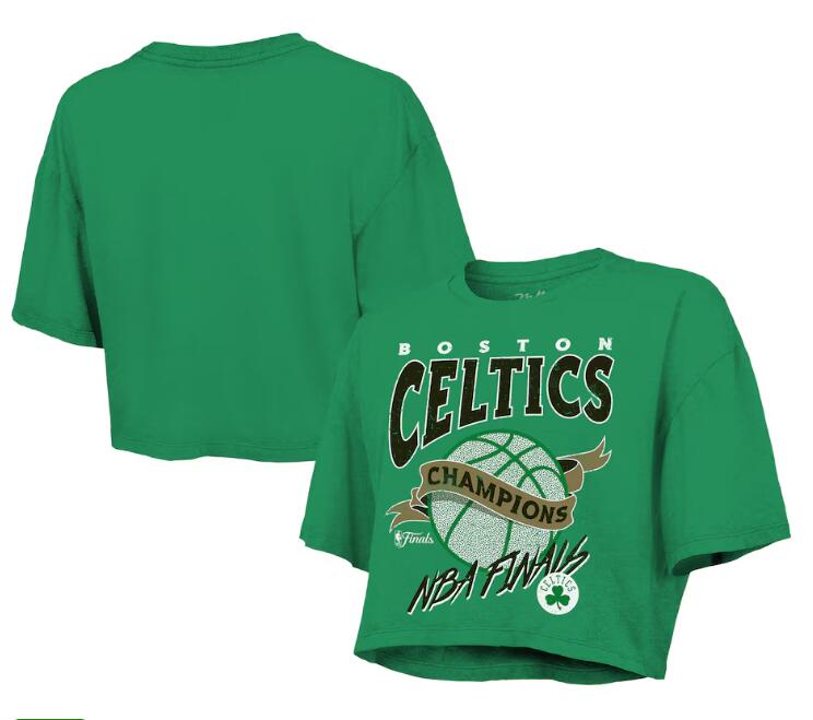 Women's Boston Celtics Majestic Threads Kelly Green 2024 NBA Finals Champions Boxy Cropped T-Shirt