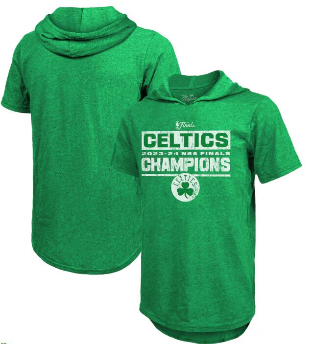 Women's Boston Celtics Majestic Threads Kelly Green 2024 NBA Finals Champions Tri-Blend Short Sleeve Pullover Hoodie Top