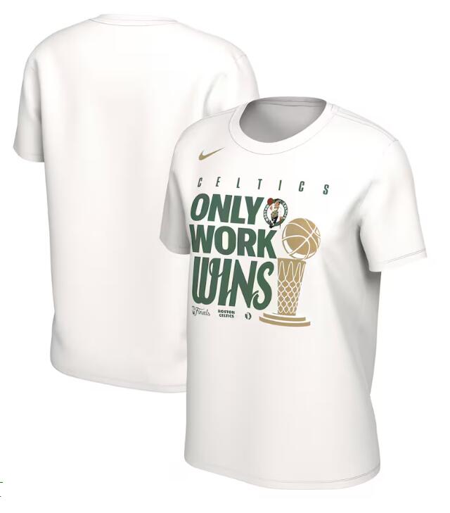 Women's Boston Celtics Nike White 2024 NBA Finals Champions Celebration Parade T-Shirt