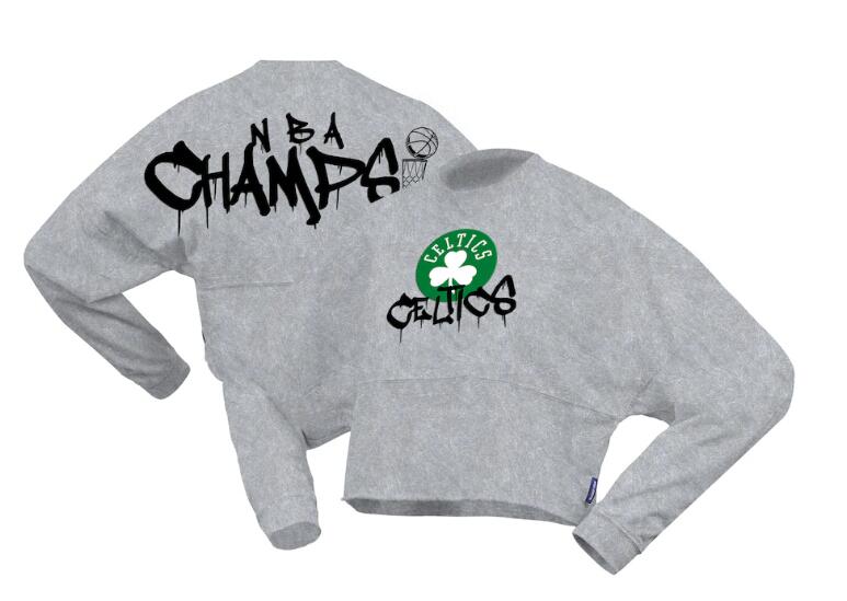 Women's Boston Celtics Spirit Jersey Gray 2024 NBA Finals Champions Mineral Washed Long Sleeve Cropped T-Shirt