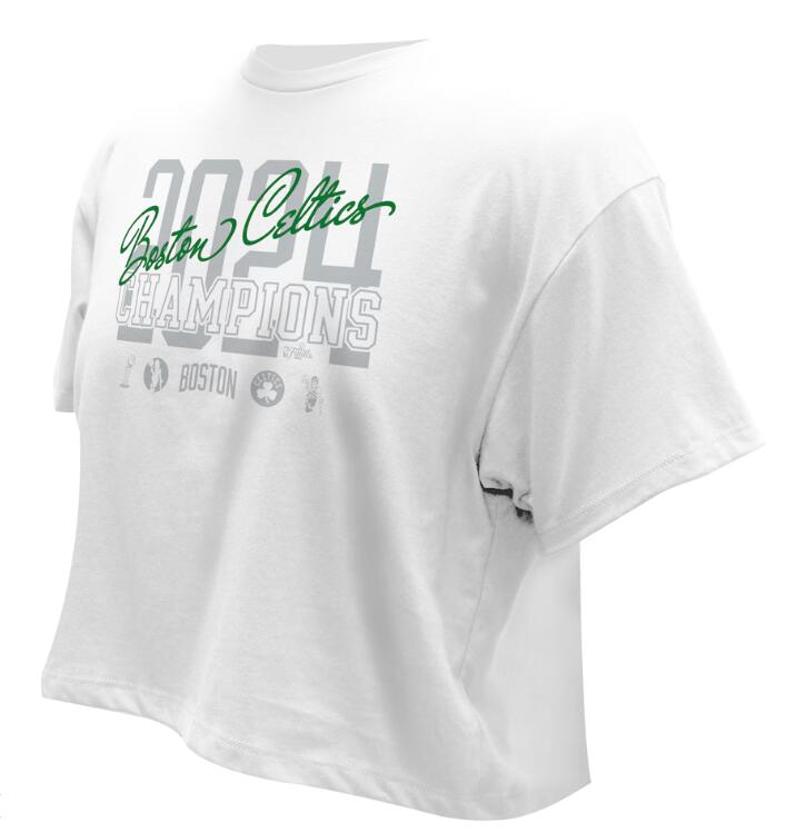 Women's Boston Celtics Stadium Essentials White 2024 NBA Finals Champions Backboard Cropped T-Shirt