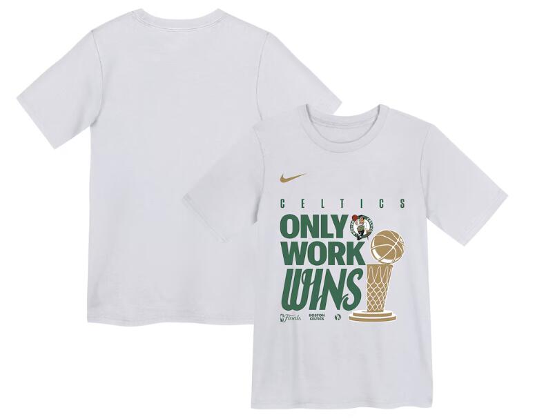 Youth Boston Celtics Nike White 2024 NBA Finals Champions Celebration Parade T-Shirt