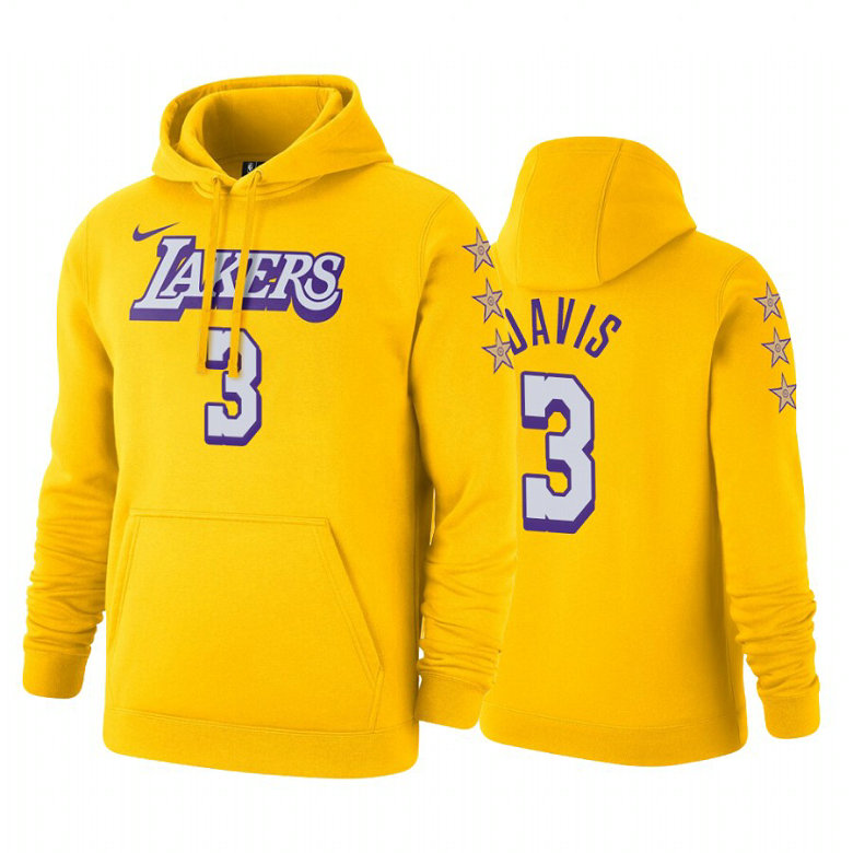 Anthony Davis #3 Los Angeles Lakers 2019-20 City Gold Pullover Hoodie