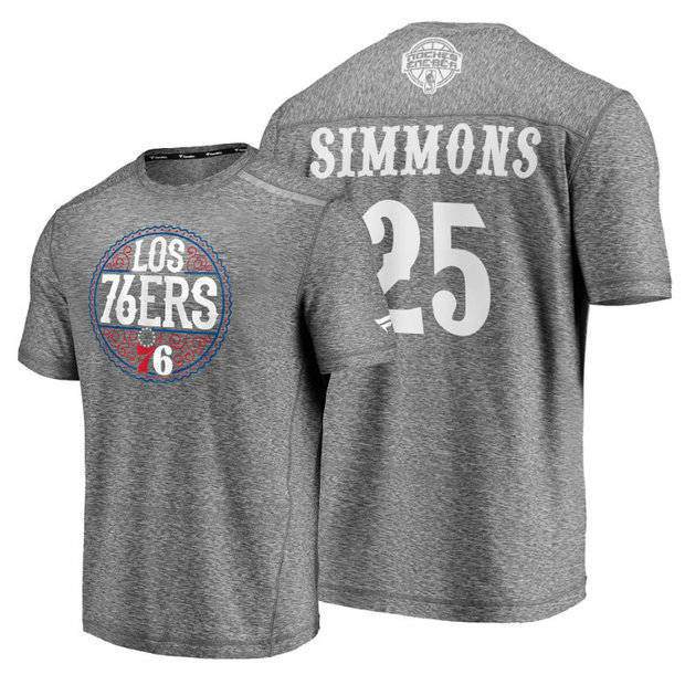 Ben Simmons #25 76ers 2020 Latin Night Heritage Heathered Gray T-Shirt
