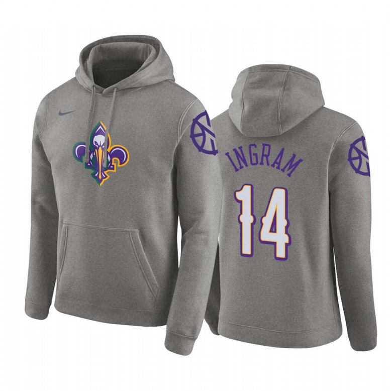 Brandon Ingram #14 New Orleans Pelicans 2019-20 City Heather Gray Pullover Hoodie Brandon Ingram #14 New Orleans Pelicans 2019-20 City Heather Gray Pullover Hoodie