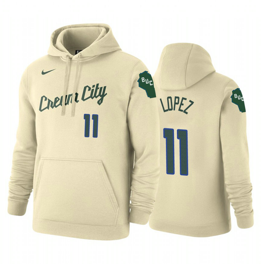 Brook Lopez #11 Milwaukee Bucks 2019-20 City Cream Pullover Hoodie