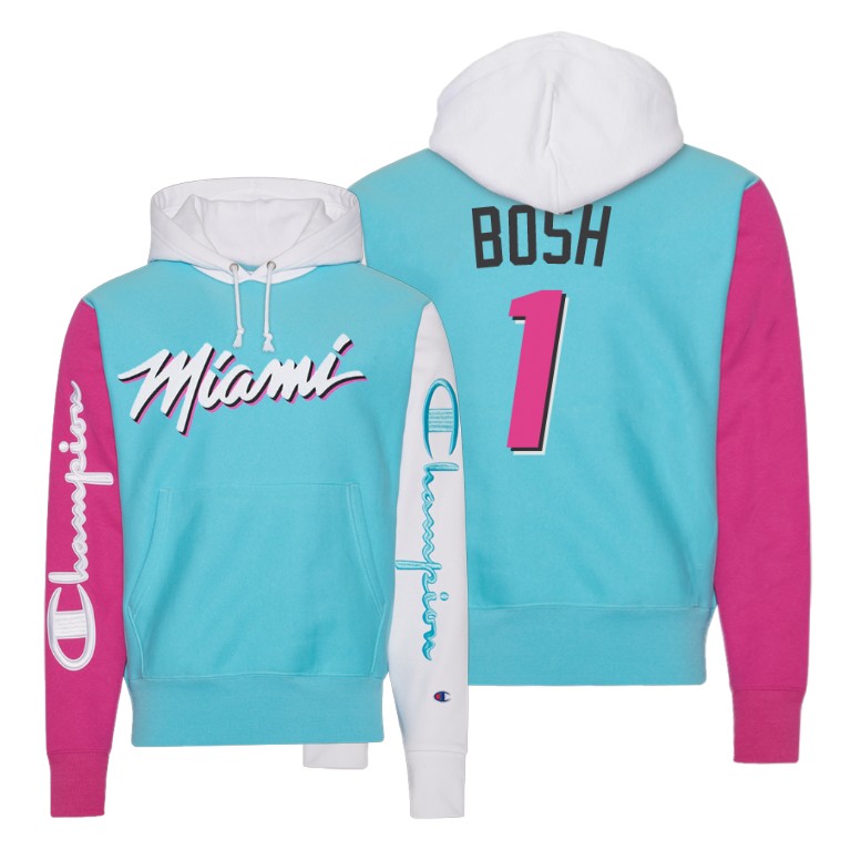 Heat Big Three Champion X Miami Heat Chris Bosh #1 Pink Hoodie Heat Big Three Champion X Miami Heat Chris Bosh #1 Pink Hoodie