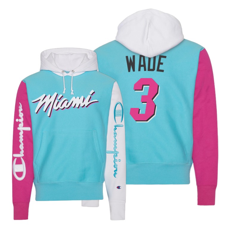 Heat Big Three Champion X Miami Heat Dwyane Wade #3 Pink Hoodie Heat Big Three Champion X Miami Heat Dwyane Wade #3 Pink Hoodie