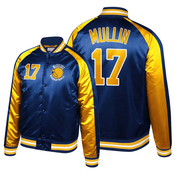 Warriors Chris Mullin Hardwood Classics Colorblock Satin Navy Jacket Warriors Chris Mullin Hardwood Classics Colorblock Satin Navy Jacket