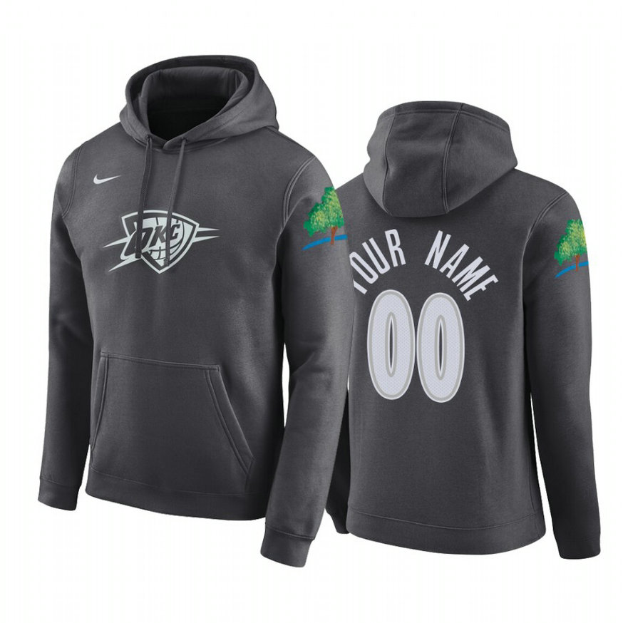 Custom #00 Oklahoma City Thunder 2019-20 City Anthracite Pullover Hoodie Custom #00 Oklahoma City Thunder 2019-20 City Anthracite Pullover Hoodie