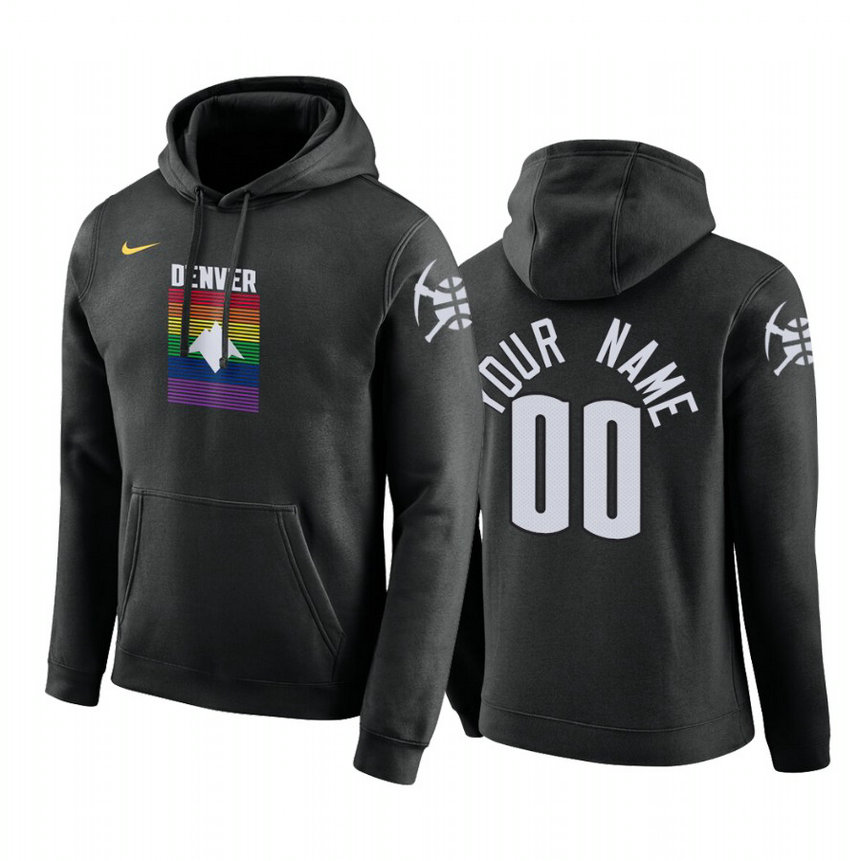 Custom #00 Denver Nuggets City Black Pullover Hoodie