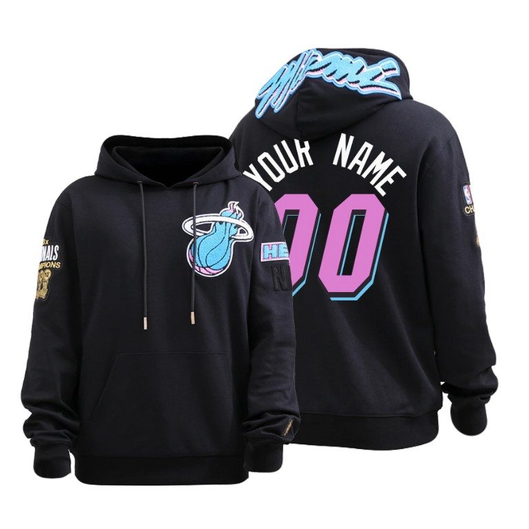 Custom #00 Miami Heat ViceWave Black Three-time NBA Champion Hoodie Custom #00 Miami Heat ViceWave Black Three-time NBA Champion Hoodie