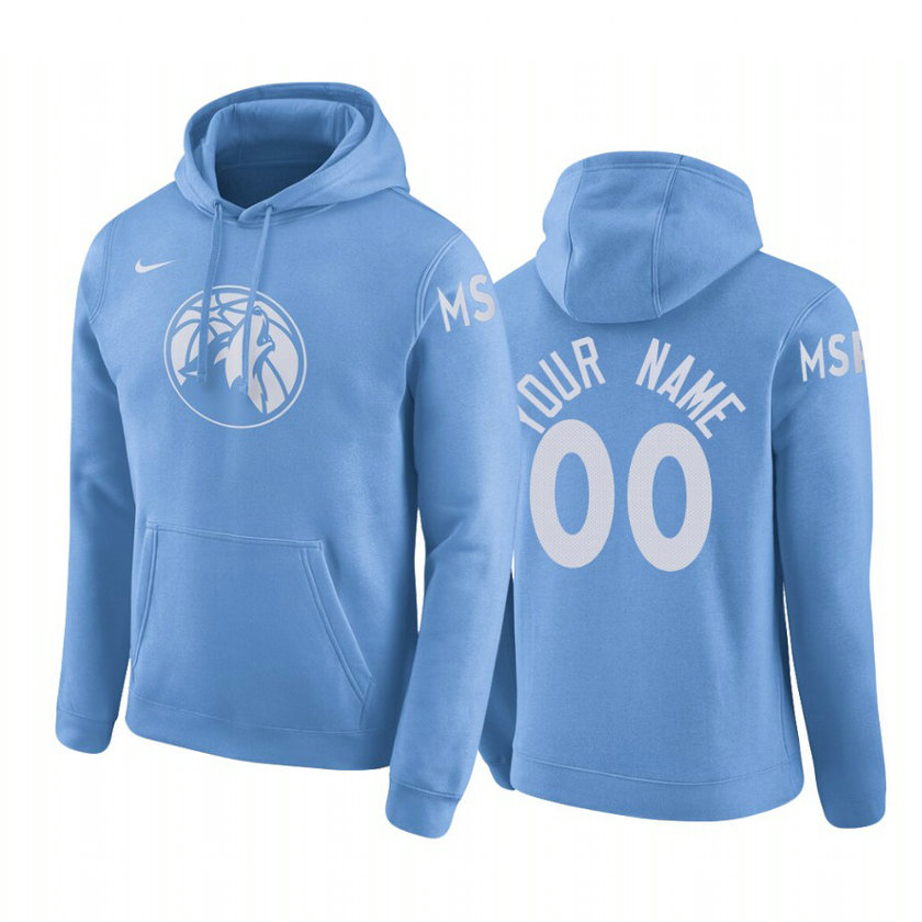 Custom #00 Minnesota Timberwolves 2019-20 City Blue Pullover Hoodie