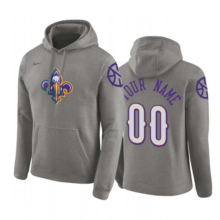 Custom #00 New Orleans Pelicans 2019-20 City Heather Gray Pullover Hoodie
