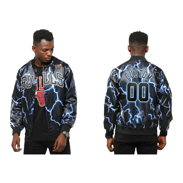 Custom 2020 Bulls Throwback Lightning HWC Limited Black Jacket Custom 2020 Bulls Throwback Lightning HWC Limited Black Jacket