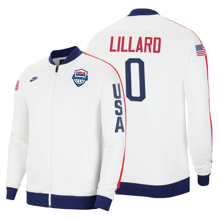 2020 Tokyo Olympics USA National Team Damian Lillard Portland Trail Blazers White Jacket 2020 Tokyo Olympics USA National Team Damian Lillard Portland Trail Blazers White Jacket
