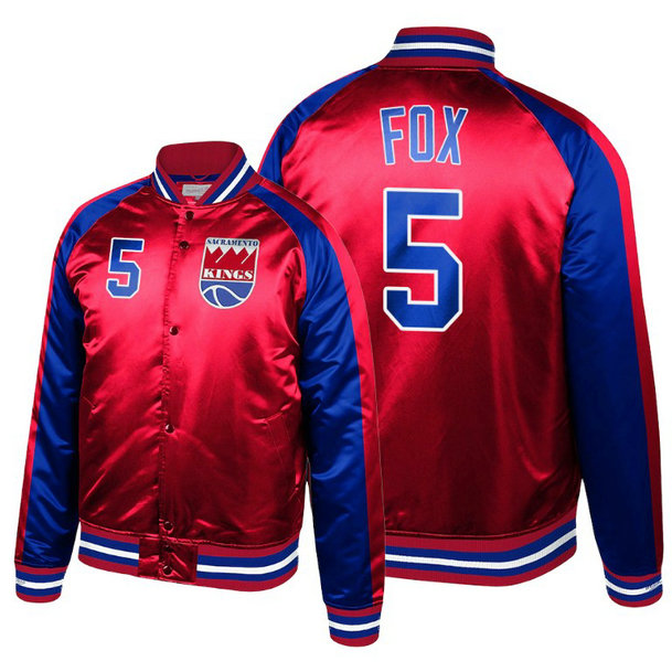 Kings De'Aaron Fox Hardwood Classics Colorblock Satin Red Jacket